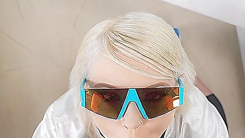 Sexy blonde fucked by a dildo and friend